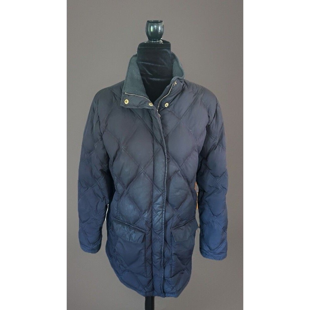 LANDS END  Puffer Down Coat Jacket   Black Diamond Quilt  Size Large Warm Winter